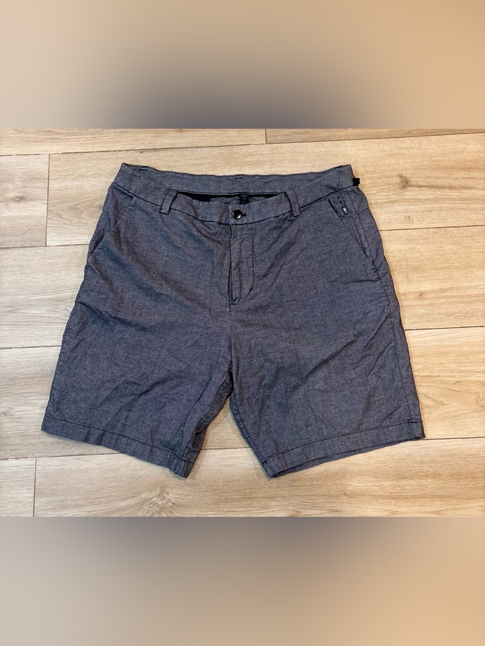Mens Lululemon ABC Commission Chambray Shorts Size 34 9” Blue Gray